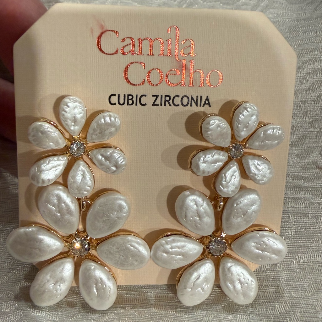Camila Coelho Gold And White Floral Double Drop Earrings 55$